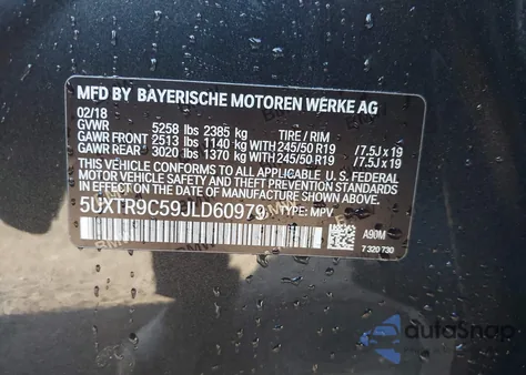2018 BMW X3 xDrive30I z USA, uszkodzony, nr VIN 5UXTR9C59JLD60979